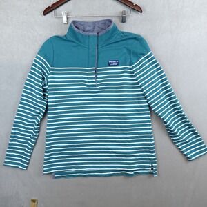 LL Bean Rugby Shirt Henley Womens 1/4 Sleeves Striped Size Medium Green